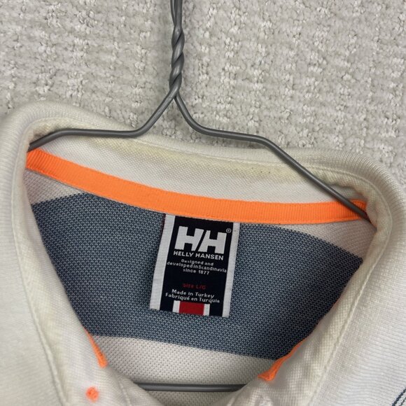 Helly Hansen Ocean Race Polo Shirt Men Sz L Blue White Striped Nautical Sailing - Picture 9 of 16